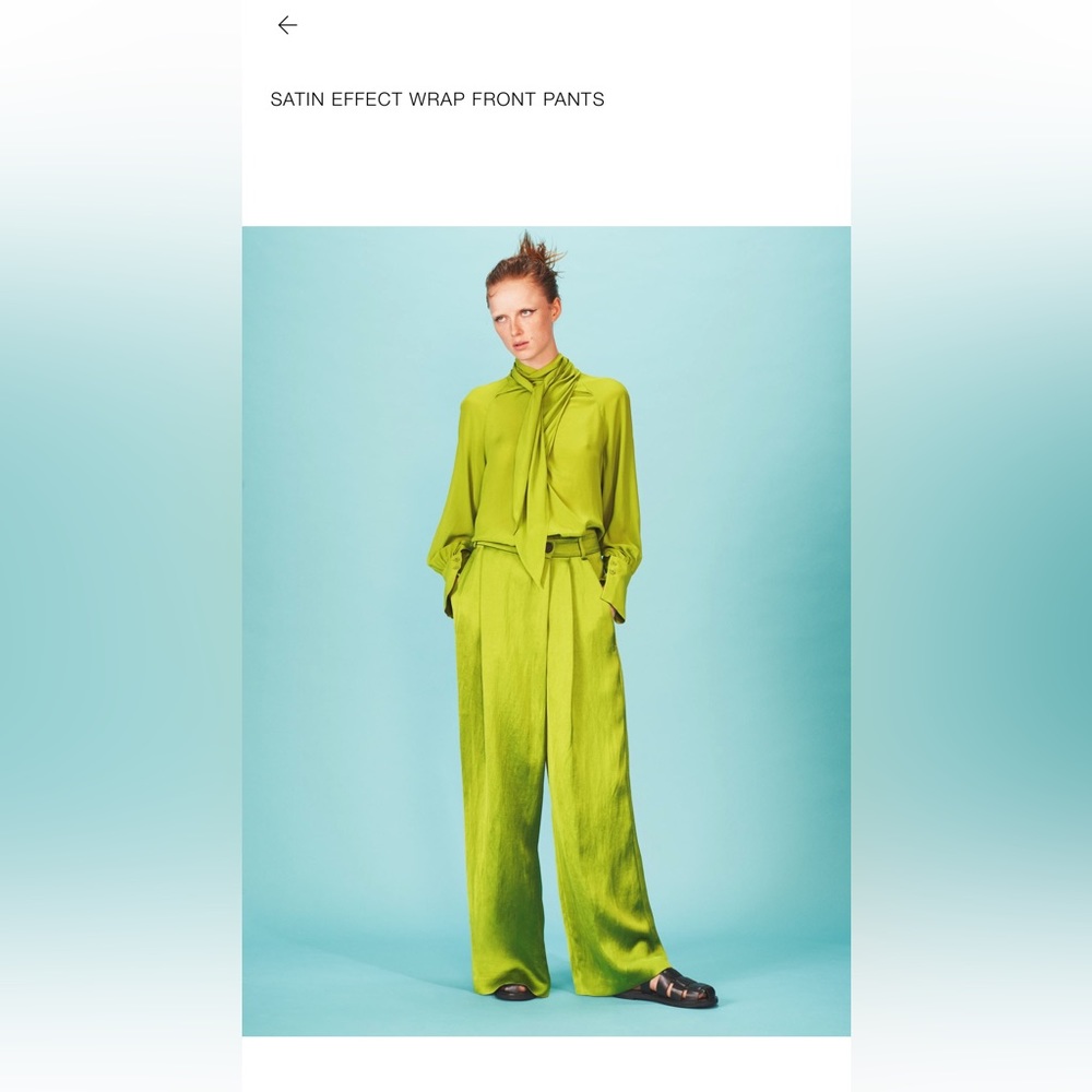 Zara 2 piece co ord set with wide leg pants in green.